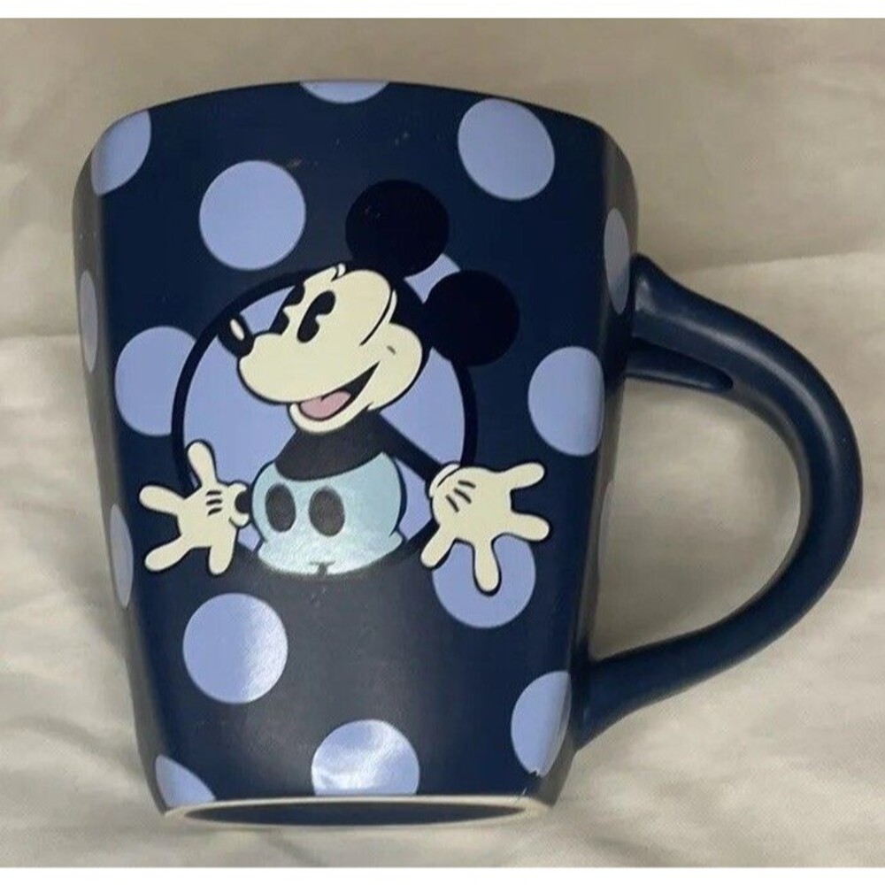 Disney Parks Mickey Mouse 12oz Coffee Mug Blue Polka Dots Authentic Disney